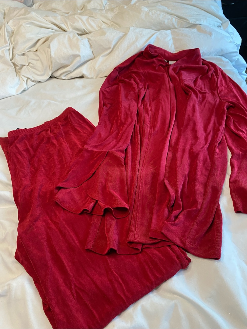 Chico's Raspberry Red Velvet Pantsuit with Flared Sleeves
